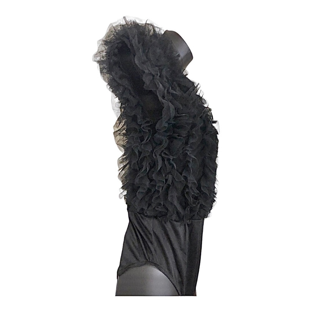 Ruffled Chiffon tulle plunge front black bodysuit size medium brand new - Picture 11 of 16